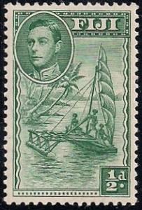 Fiji #117D  1/2p Outrigger Canoe, Green mint OG NH XF