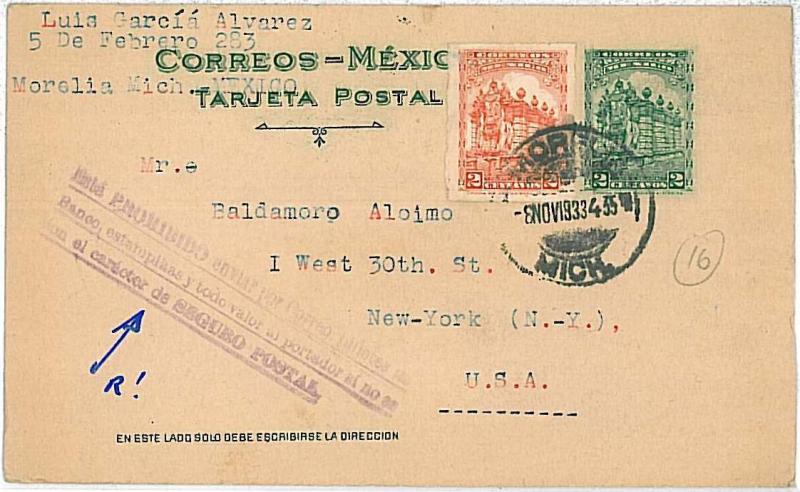MEXICO: POSTAL STATIONERY rare postmark: PROIBIDO ENVIAR VALORES - SEGURO POSTAL