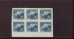 CUBA 346P 1937 4c Costa Rica Imperf Blue Plate Proof Stamp MARGIN BLOCK 6 STAMPS