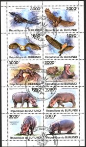 Burundi 2011 Hippopotamus Birds Sheet Used / CTO