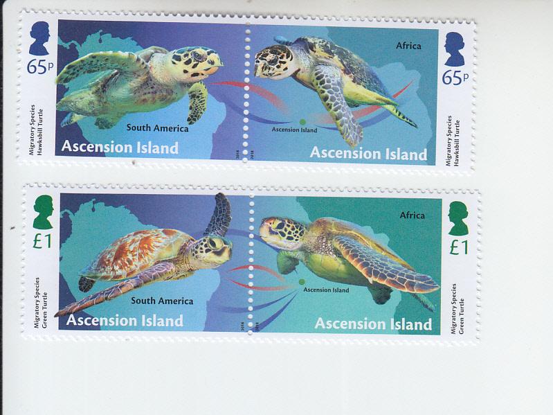 2018 Ascension Is Migratory Sea Turtles 2 Pr (Scott 1210-11) MNH