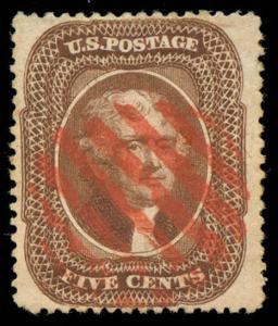 momen: US Stamps #30A Used Red Grid Cancel XF Weiss Cert