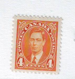 Canada Sc234 1937 4 c yellow G VI stamp mint