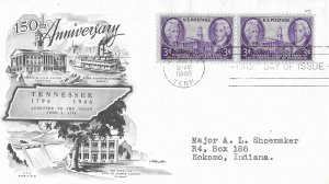 1946 FDC, #941, 3c Tennessee 150th, Artmaster, pair, machine cancel