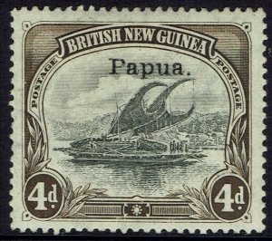 PAPUA 1907 LAKATOI OVERPRINTED SMALL PAPUA 4D VERTICAL WMK 