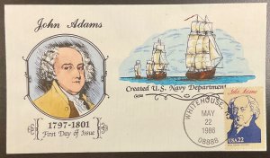 2216b Collins Hand Painted cachet John Adams,  Ameripex ‘86 FDC