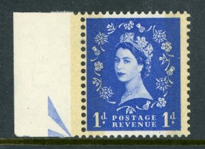 Great Britain 1959 QEII 1p Ultramarine Phosphor/Graphite Bars SG #600 MNH B25