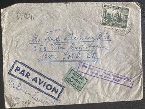 1941 Prague Bohemia Germany Airmail Censored Cover To New York Usa Via Rome