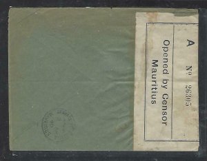 MAURITIUS COVER (P1311B) 1940 KGVI 20C CENSOR IN MAURITIUS TO FRANCE