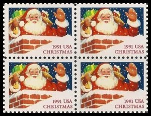 1991 Christmas Santa Block Of 4 29c Postage Stamps, Sc# 2579, MNH, OG