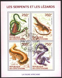 Ivory Coast 2014 Lizards Snakes Sheet Used / CTO