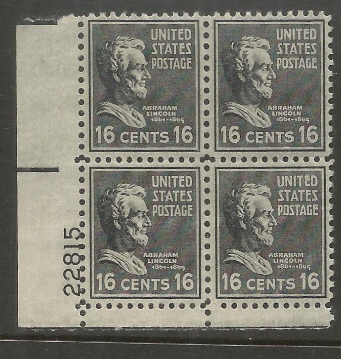 UNITED STATES 821 MNH, PLATE BLOCK, ABRAHAM LINCOLN