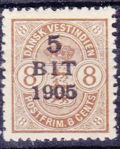 Danish West Indies 42 MNH 1905 5b on 8c brn Surcharge