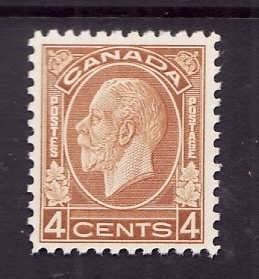 Canada-Sc#198-Unused 4c hinged ochre KGV Medallion-1932-id445-