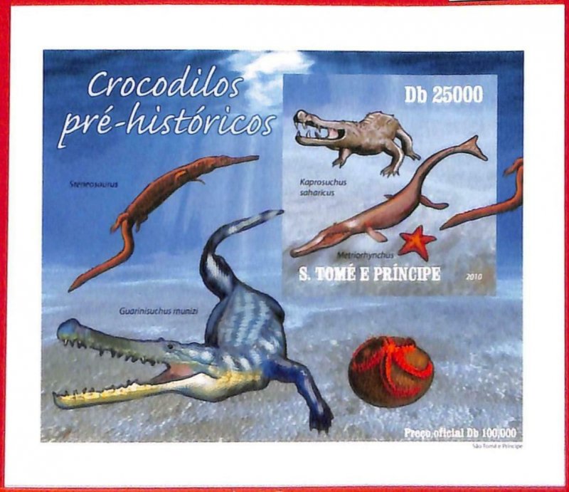 A4473 - SAO TOME & PRINCIPE- ERROR IMPERF Souvenir s: 2010 Prehistoric crocodile