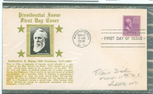 US 824 1938 19c Rutherford B. Hayes (part of the Presidential/Prexy definitive series) single on an addressed FDC with a Crosby