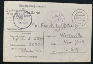 1942 Germany Stalag 8B Prisoner of War POW Postcard Cover To New York Usa