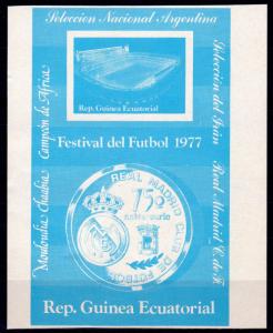 Equatorial Guinea 1977 Mi#Bl.258 FOOTBALL BERNABEU STADIUM BLUE S/S MNH