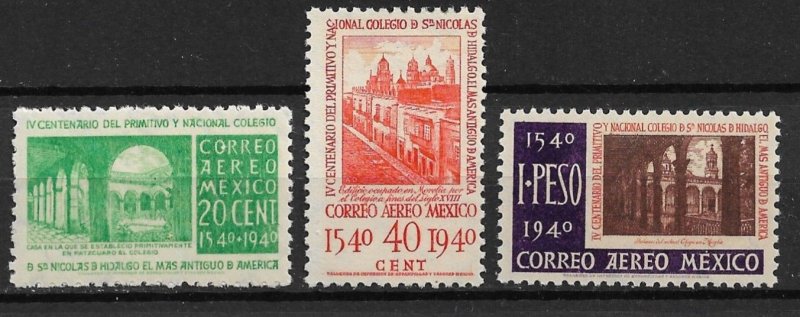 1940 Mexico C108-10 College of San Nicolas de Hidalgo C/S of 3 MNH