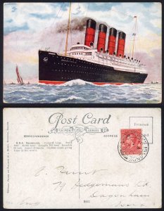 Turks and Caicos 1d Postage Revenue on Mauretania Postcard