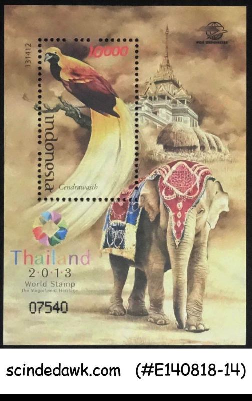 INDONESIA - 2013 WORLD STAMP EXHIBITION THAILAND / BIRD ELEPHANT M/S MNH