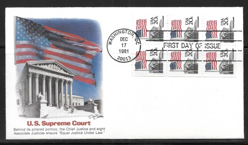 USA Scott 1896a Flag Over Supreme Court Booklet pane of 6 Fleetwood FDC