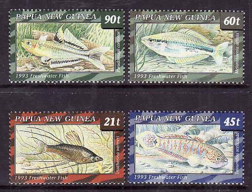 Papua New Guinea-Sc#810-13- id6-unused NH set-Marine Life-Freshwater Fish-1993-