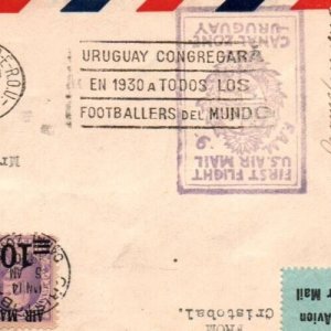 1930 1st Soccer World Cup ⚽ FIFA -  One out of 4 Uruguay slogan cancel Postmark 