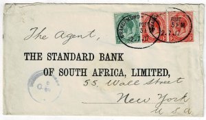 South West Africa 1917 Swakopmund altered railroad cancel on cover to the U.S.