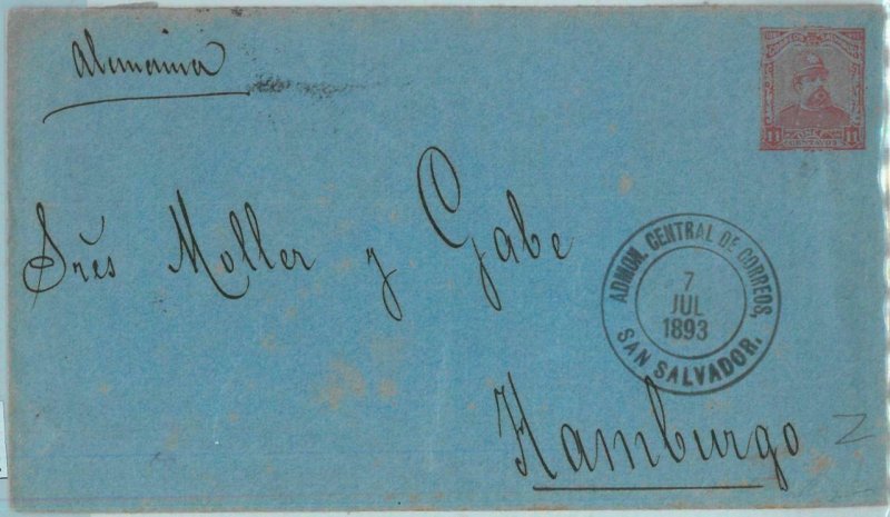 BK0342 - EL SALVADOR - POSTAL HISTORY -  STATIONERY COVER to GERMANY 1893