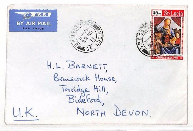 UU459 1971 St Lucia North Devon GB Cover {samwells-covers}