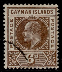 CAYMAN ISLANDS EDVII SG11, 6d brown, FINE USED. Cat £60.