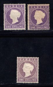 MOMEN: GAMBIA SG #35,36,36b ANILINE VIOLET CROWN CA MINT OG H £1,150 LOT #68833*