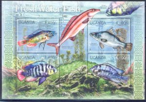 UGANDA 2012 FRESH WATER FISH SHEET MINT NH