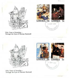 LIBERIA BOY SCOUTS & ROCKWELL SCOTT #853-57 A-J SET OF 50 STAMPS ON FDC 1979