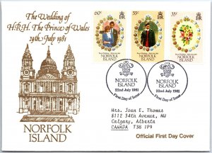 FIRST DAY COVER ROYAL WEDDING PRINCE CHARLES & PRINCESS DIANA NORFOLK ISLAND '81