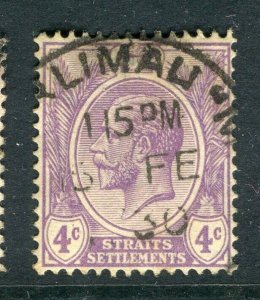 STRAITS SETTLEMENTS; 1930s early classic GV issue used 4c. fair Postmark