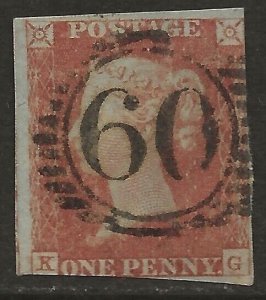 GB Great Britain 1841 QV 1d Red-Brown PO# 60 KILBURN Scott #3 SG 8 Fine Used-