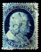 #20 used fine 1c blue Franklin(ll) perf 15 1/2 1851-57