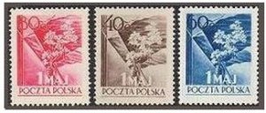 Poland 617-619, MNH. Michel 842-844. Labor Day, May 1, 1954. Flags, May flowers.