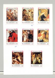 St Vincent #1372-1379 Rubens, Art, Christmas 8v Imperf Proofs on 1v Card