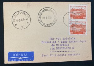 1964 Poland Airmail Postcard Cover To Antarctic Base Post office Belgium