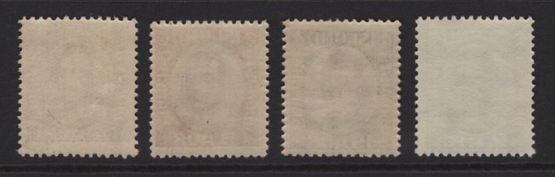 Iceland 1920-1930 Christian X Officials #O41, O42, O44 & O48 F-VF Mint NH