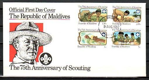 Maldives, Scott cat. 956-959. Scouting Anniversary. IMPERF. First day cover. ^