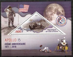 Ivory Coast 2016 Space Apollo 15 S/S MNH