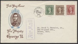 1937 #231-233 1c-3c George VI Mufti FDC Plimpton Cachet Montreal Machine