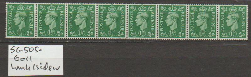 GB George VI  SG 505a coil strip of 8 - wmk sideways Unmounted Mint