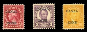 United States Possessions, Canal Zone #97-99 Cat$113.50, 1926-27 2c-10c, set ...