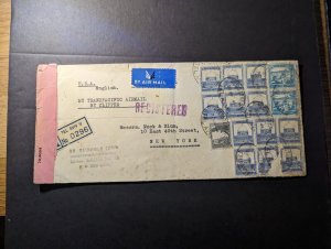 1941 Registered Palestine Airmail Cover Tel Aviv to New York NY USA Dr Reinhold