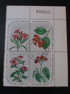 ​CUBA-1969-SC#1478a CHRISTMAS-LOVELY WILD FLOWERS-CTO- IMPRINT PLATE BLOCK VF